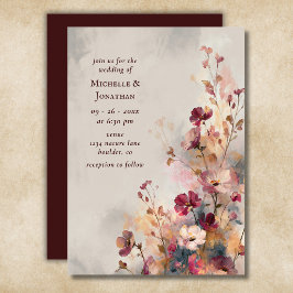 Invitación Boda Romántica de Flores Silvestres con Acuarela d