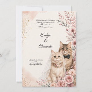 Invitación Boda Romántica de Gatos Rosas Rosadas Acuarela Bod