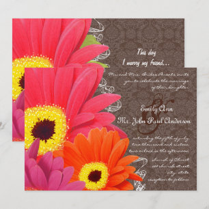 Invitación Boda Romántica de Gerbera Daisy Coral Fuchsia Rosa