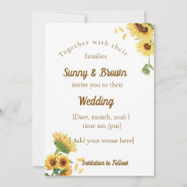 Invitación Boda Romántica de Girasoles Rústicos Amarillos