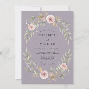 Invitación Boda Romántica de Guirnalda Floral Malva