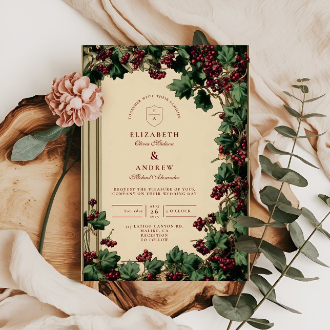 Invitación Boda Romántica de Hiedra y Bayas (Subido por el creador)