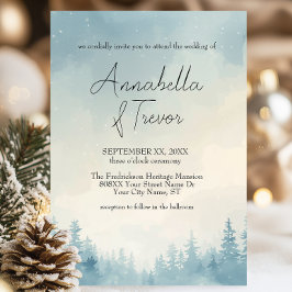 Invitación Boda Romántica de Invierno con Bosque de Pinos en 