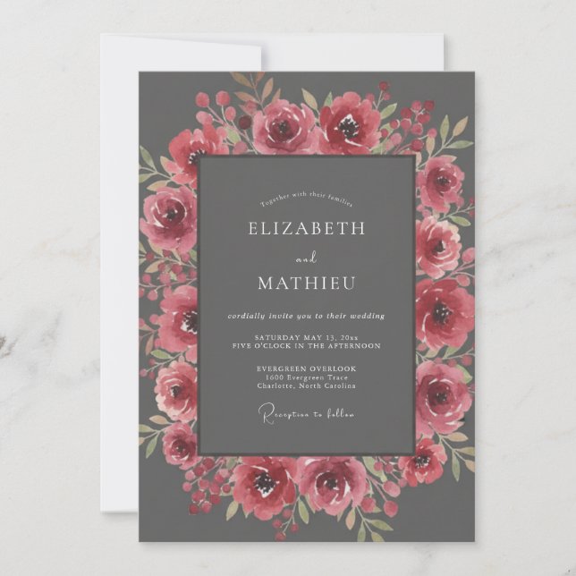 Invitación Boda Romántica de Invierno en Rosa Pizarra (Anverso)