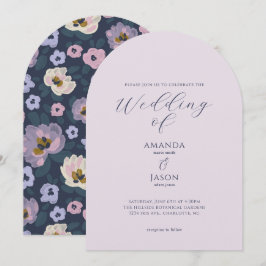 Invitación Boda romántica de jardín floral azul y morado