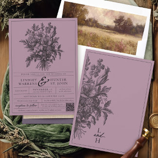 Invitación Boda romántica de jardín floral vintage con morado
