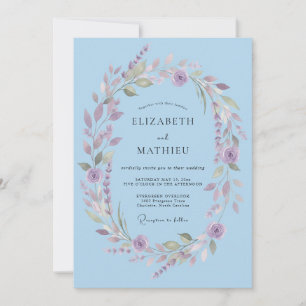 Invitación Boda Romántica de Laurel Azul Celeste