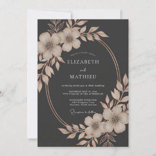 Invitación Boda Romántica de Laurel Floral Carbón