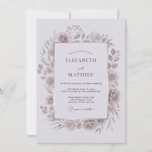Invitación Boda Romántica de Laurel Floral Malva
