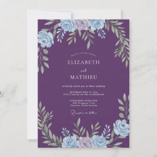 Invitación Boda Romántica de Laurel Floral Púrpura