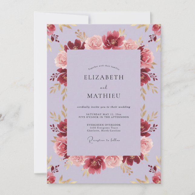 Invitación Boda Romántica de Lavanda Exuberante (Anverso)