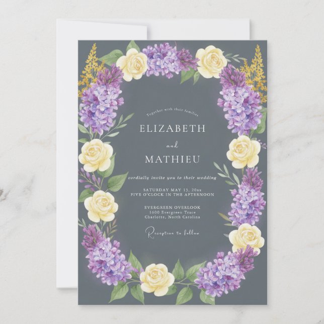 Invitación Boda Romántica de Lila con Carbón (Anverso)