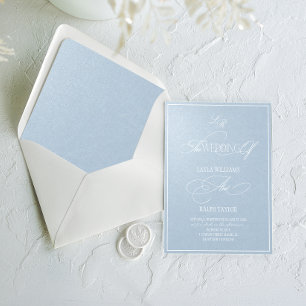 Invitación Boda Romántica de Lujo Azul Perla