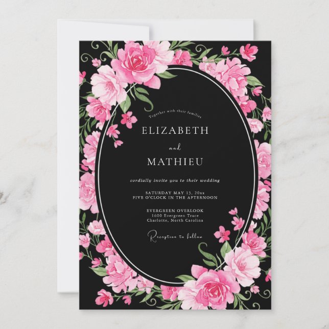 Invitación Boda Romántica de Lujo Negro (Anverso)