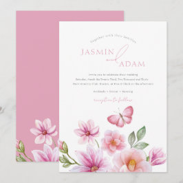 Invitación Boda Romántica de Mariposas Florales Rosadas