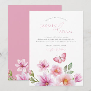 Invitación Boda Romántica de Mariposas Florales Rosadas