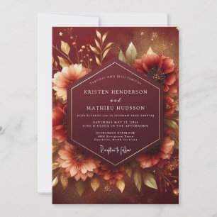 Invitación Boda Romántica de Otoño con Floral Borgoña