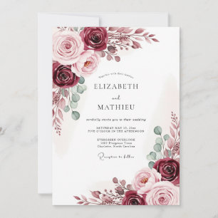 Invitación Boda Romántica de Otoño con Toque de Borgoña