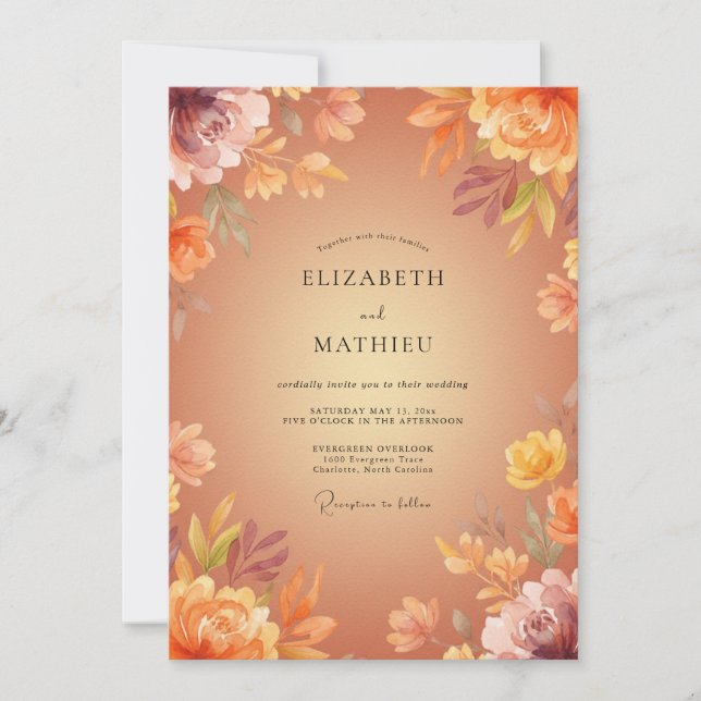 Invitación Boda Romántica de Otoño Flor de Melocotón (Anverso)