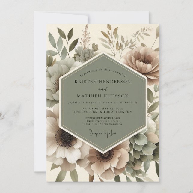 Invitación Boda Romántica de Otoño Floral Beige (Anverso)