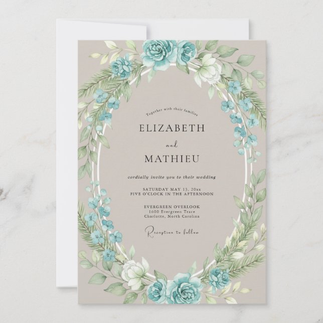 Invitación Boda Romántica de Peonía Acuática (Anverso)
