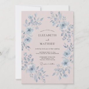Invitación Boda Romántica de Peonía Azul Polvoriento