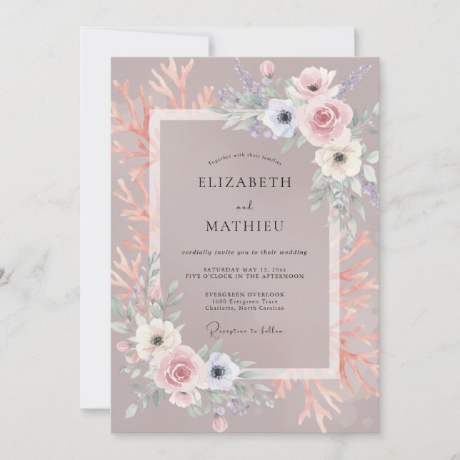 Invitación Boda Romántica de Peonía Tostada (Anverso)