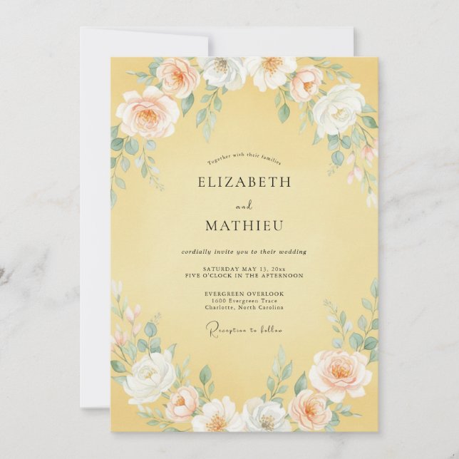 Invitación Boda Romántica de Primavera Amarillo Cremoso (Anverso)