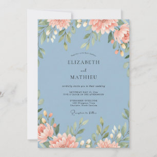 Invitación Boda romántica de primavera con acuarela azul polv