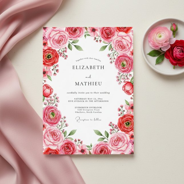 Invitación Boda Romántica de Primavera con Carmesí Rosado (Subido por el creador)