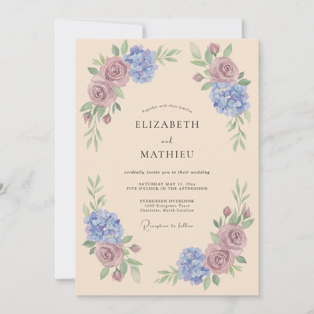 Invitación Boda Romántica de Primavera con Champán (Anverso)