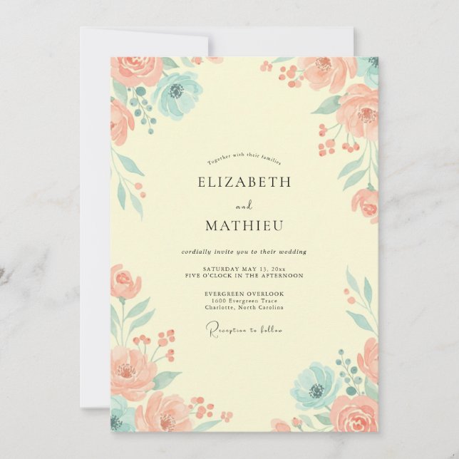 Invitación Boda Romántica de Primavera con Crema (Anverso)