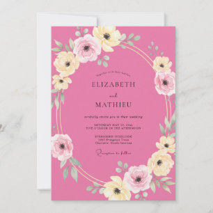 Invitación Boda Romántica de Primavera con Floral Fucsia