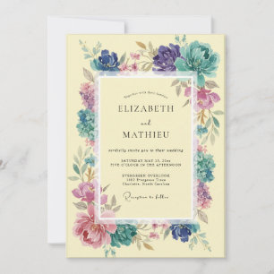Invitación Boda Romántica de Primavera con Floral Turquesa