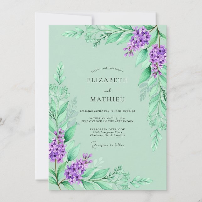 Invitación Boda Romántica de Primavera con Lavanda (Anverso)