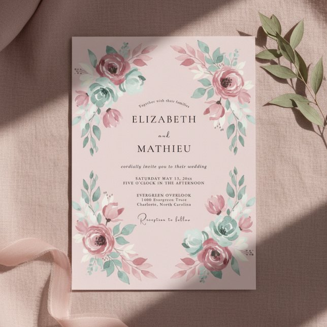 Invitación Boda Romántica de Primavera con Rosa Claro y Menta (Subido por el creador)