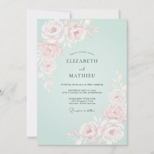 Invitación Boda Romántica de Primavera con Rosa Menta
