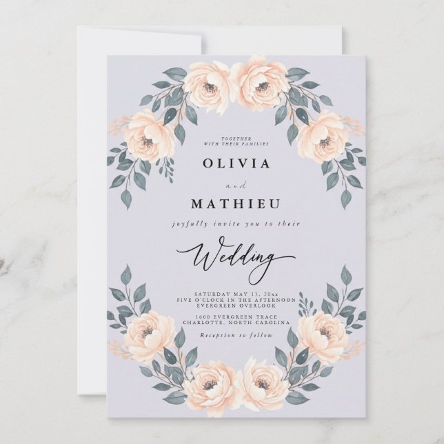 Invitación Boda Romántica de Primavera con Suave Lavanda (Anverso)