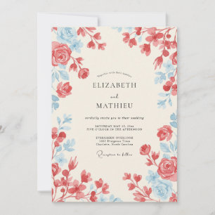 Invitación Boda Romántica de Primavera en Azul Polvoriento Co