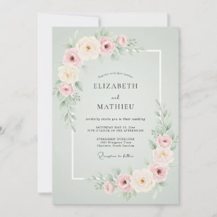 Invitación Boda Romántica de Primavera en Verde Salvia