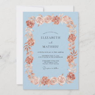 Invitación Boda Romántica de Rosa Azul Claro