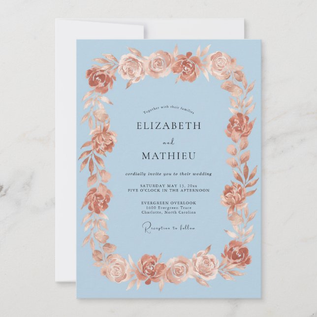 Invitación Boda Romántica de Rosa Azul Claro (Anverso)