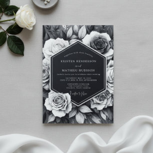 Invitación Boda Romántica de Rosa Negra en Flor