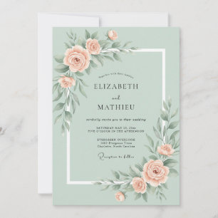 Invitación Boda Romántica de Rosa Verde Menta