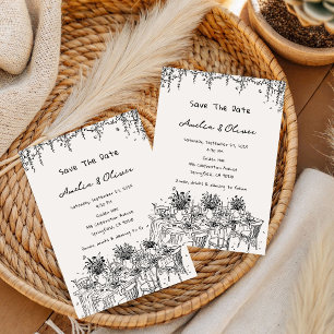Invitación Boda Romántica de Verano en Azul Francés dibujada 
