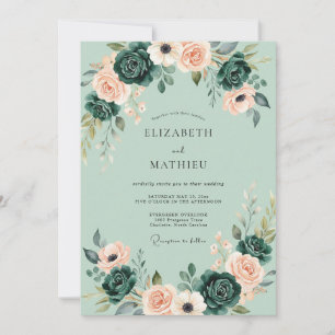 Invitación Boda Romántica de Verde Salvia Pulido