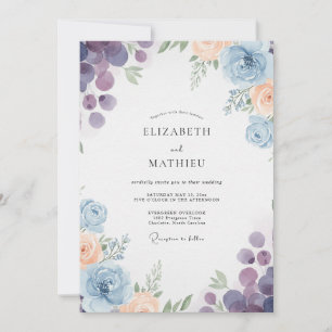 Invitación Boda romántica de viñedo en azul polvoriento
