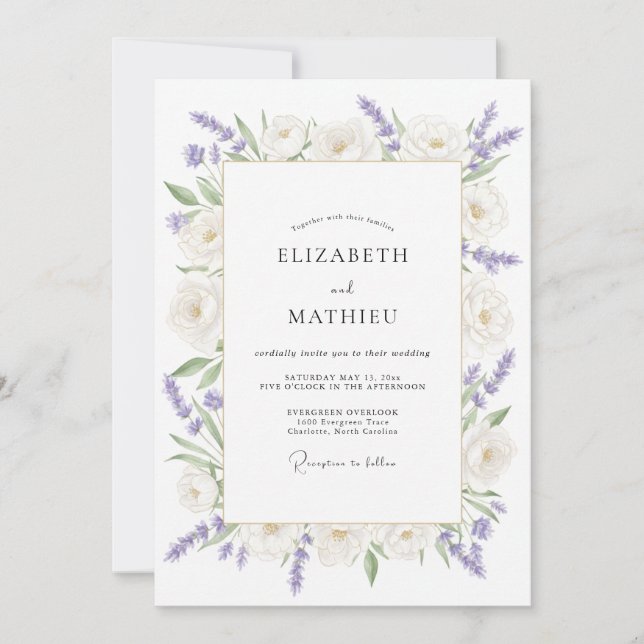 Invitación Boda Romántica Delicada de Lavanda (Anverso)