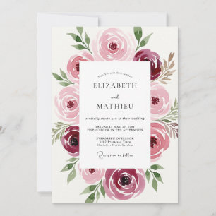 Invitación Boda Romántica Delicada Granate