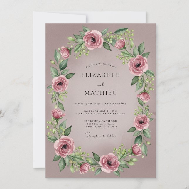 Invitación Boda Romántica Delicada Malva (Anverso)